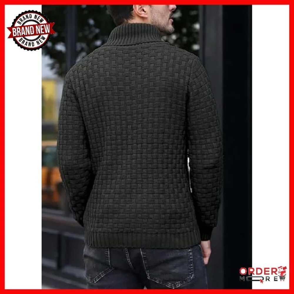 Men's Cable Knit Pullover Sweater Textured Turtleneck Casual Winter Wear